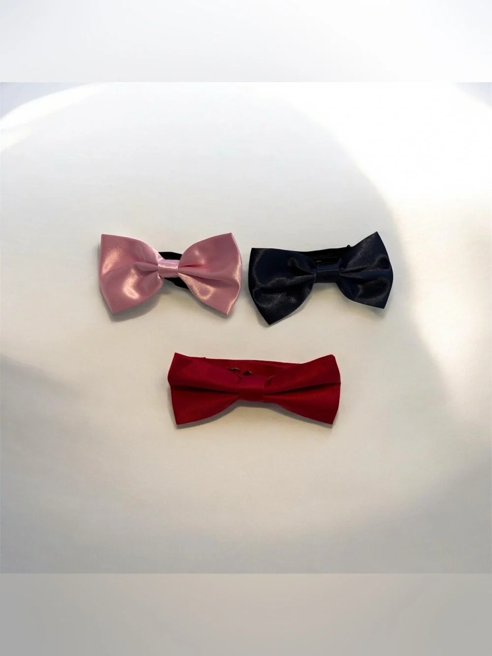 Q Brand Satin Bow Tie Lot of 3 – Red, Pink & Navy Blue – Adjustable 5” Wide